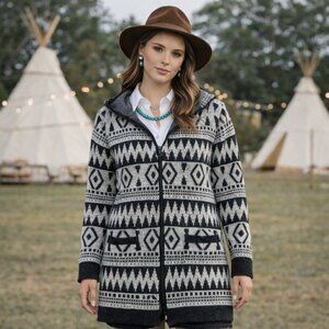 Monteau Boho Knit Open Front Hooded Duster Cardigan Medium